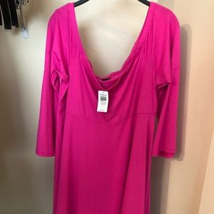 Neon Pink off shoulder bell sleeve skater dress